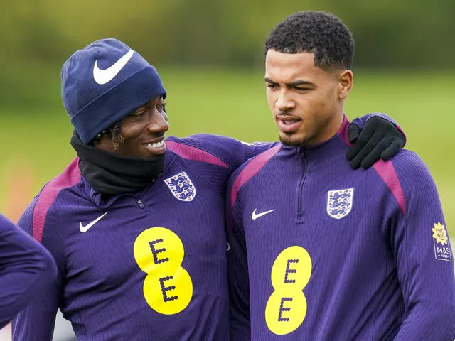 England's Noni Madueke and Levi Colwill in training on October 8, 2024