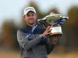 Bernd Wiesberger celebrates winning the Scottish Open title on July 14, 2019