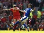 Steven Gerrard battles Leon Osman for possession during the Merseyside Derby on May 5, 2013