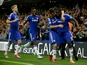 Kurt Zouma of Chelsea celebrates scoring the first goal during the Captial One Cup Third Round match between Chelsea and Bolton Wanderers at Stamford Bridge on September 24, 2014