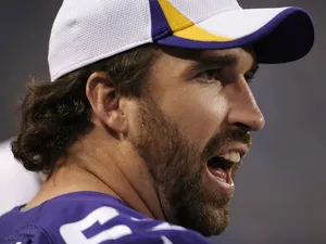 Jared Allen #69 of the Minnesota Vikings reacts on the sidelines during the third quarter of the game against the Tennessee Titans on August 29, 2013