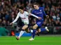 Tottenham Hotspur winger Son Heung-min tussles with Chelsea defender Andreas Christensen during their EFL Cup semi-final clash on January 8, 2019