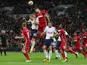 Harry Kane and Federico Fernandez battle for the ball during the Premier League game between Tottenham Hotspur and Swansea City on September 16, 2017