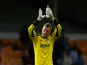 Elliot Parish of Bristol City thanks the travelling fans after the Sky Bet League One match between Port Vale and Bristol City at Vale Park on October 05, 2013