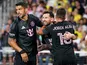 Lionel Messi, Luis Suarez, Jordi Alba celebrate a goal for Inter Miami in October 2025