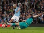 Manchester City's Sergio Aguero scores against Tottenham Hotspur in the Champions League on April 17, 2019