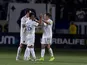 LA Galaxy midfielder Danilo Acosta (24) celebrates with midfielder Sacha Kljestan (16) and midfielder Efrain Ãlvarez (26) after the game against the Portland Timbers at StubHub Center on October 17, 2021