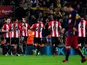 Inaki Williams celebrates with teammates during the Copa del Rey game between Barcelona and Athletic Bilbao on January 27, 2016