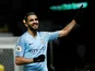 Manchester City winger Riyad Mahrez celebrates scoring against Watford on December 4, 2018