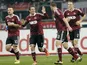 Markus Feuiner celebrates with team-mates after scoring for Nuremberg on November 17, 2012