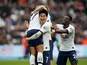 Son Heung-min celebrates Tottenham Hotspur scoring against West Ham United in the Premier League on November 23, 2019.
