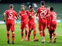 Bayer Leverkusen celebrate Kai Havertz's second goal against Werder Bremen on May 18, 2020