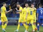 Ukraine's Andriy Yarmolenko celebrates scoring their fourth goal with teammates on June 7, 2021