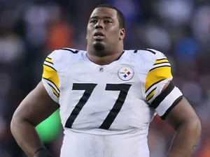 Marcus Gilbert of the Pittsburgh Steelers looks on against the Denver Broncos during the Wild Card Playoffs at Sports Authority Field at Mile High on January 8, 2012