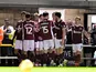 Northampton Town celebrate scoring vs Wimbledon