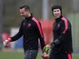 Arsenal goalkeepers Petr Cech and Deyan Iliev during training ahead of a Europa League match in February 2018