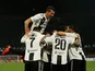 Juventus' Miralem Pjanic celebrates scoring their first goal with Mario Mandzukic and teammates against Napoli on March 3, 2019 