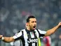 Juventus player Fabio Quagliarella celebrates scoring in his team's game against Genoa on January 26, 2013