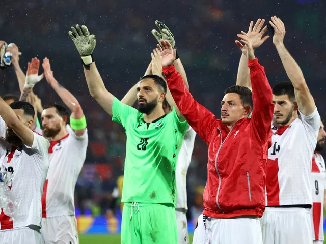 Georgia's Giorgi Mamardashvili and teammates after the match on June 30, 2024
