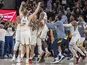 Utah Jazz players react to a game winning shot at the buzzer by Utah Jazz forward Bojan Bogdanovic (44) to defeat the Milwaukee Bucks 103-100 at Vivint Smart Home Arena on November 9, 2019