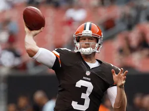 Quarterback Brandon Weeden #3 of the Cleveland Browns throws before their preseason game against the St. Louis Rams at FirstEnergy Stadium on August 8, 2013