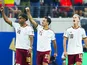 Lamine Yamal, Mikel Oyarzabal and Dani Olmo celebrate a Spain goal on July 14, 2026