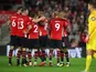 Danny Ings celebrates scoring the Saints' second with teammates during the Premier League game between Southampton and Brighton & Hove Albion on September 17, 2018