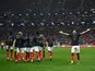 Theo Hernandez celebrates scoring for France against Morocco on December 14, 2022