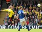 Watford's Matej Vydra scores against Leicester City during the Championship Play Off match on May 12, 2013