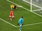 Eric Dier has his shot cleared off the line by Toby Alderweireld during the World Cup third-place playoff between Belgium and England on July 14, 2018