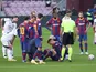 Barcelona's Clement Lenglet goes down injured against Osasuna in La Liga on November 29, 2020