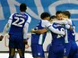 Wigan Athletic's Gary Roberts celebrates scoring their first goal with team mates against Aston Villa on January 12, 2018
