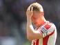 Ryan Shawcross in tears during the Premier League game between Stoke City and Crystal Palace on May 5, 2018