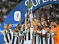 Juventus players celebrate winning the Italian Super Cup against AC Milan on January 16, 2019