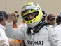 Mercedes' Nico Rosberg celebrates qualifying in pole position for the Bahrain GP on April 20, 2013