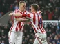 Robert Huth celebrates with his Stoke City teammate after scoring against Reading on February 9, 2013
