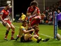 Salford Red Devils' Kevin Brown scores their third try on March 13, 2020
