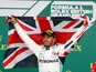 Lewis Hamilton celebrates winning the British Grand Prix on July 14, 2019