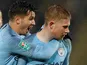 A nonchalant Kevin De Bruyne is embraced from behind during the EFL Cup quarter-final game between Leicester City and Manchester City on December 18, 2018