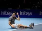 Austria's Dominic Thiem celebrates after winning his group stage match against Serbia's Novak Djokovic on November 12, 2019