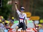 Matej Mohoric of Slovenia celebrates winning stage 7 at the Tour de France on July 2, 2021