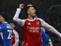 Gabriel Martinelli of Arsenal celebrates scoring on January 11, 2026