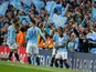 Manchester City players celebrate Raheem Sterling's goal against Tottenham Hotspur in the Champions League on April 27, 2019