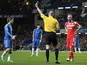 Chelsea's Marko Marin is booked for a reckless tackle against QPR on January 2, 2013