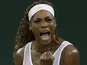 Serena Williams reacts after winning a point against Kimiko Date-Krumm during their Wimbledon match on June 29, 2013