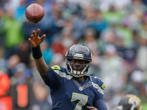 Quarterback Tarvaris Jackson #7 of the Seattle Seahawks passes against the Jacksonville Jaguars at CenturyLink Field on September 22, 2013