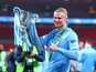 Manchester City's Erling Haaland celebrates with the EFL Cup on March 22, 2026