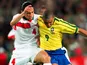 Morocco's Youssef Rossi in action with Brazil's Ronaldo on June 16, 1998