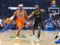 Oklahoma City Thunder Shai Gilgeous-Alexander moves the ball down the court beside Golden State Warriors Jonathan Kuminga