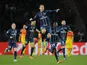 Paris Saint-Germain's Zlatan Ibrahimovic celebrates after scoring the equaliser against Barcelona on April 2, 2013